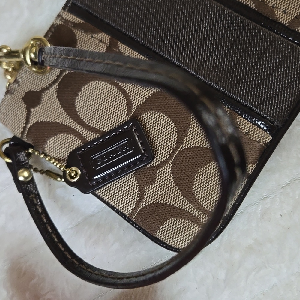 Coach Signature Canvas Wristlet in Brown and Black - Picture 3 of 5
